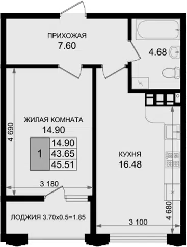 Планировка 1-к.кв