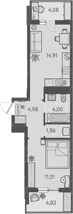 Планировка 1-к.кв