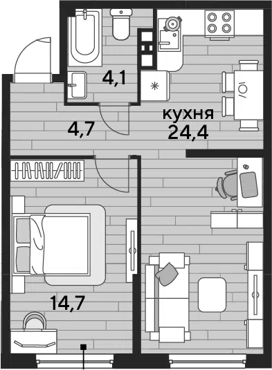 Планировка 1-к.кв