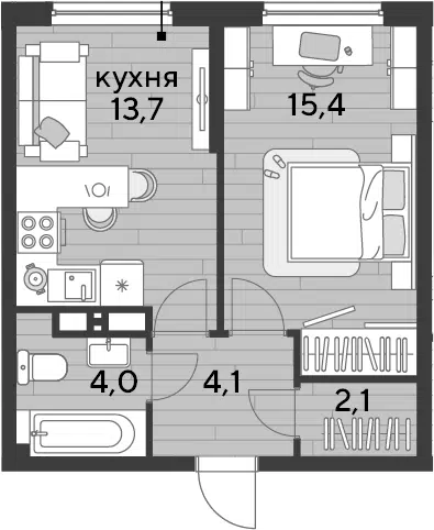 Планировка 1-к.кв
