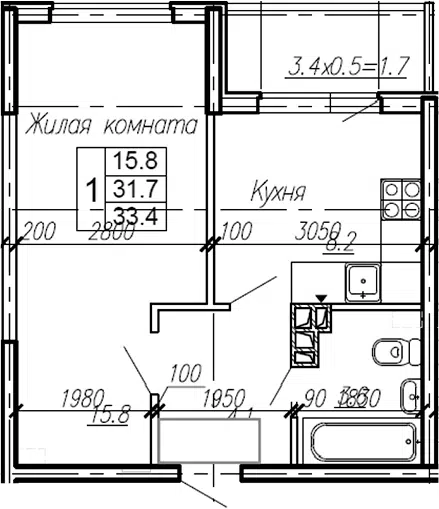 Планировка 1-к.кв