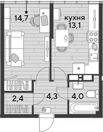 Планировка 1-к.кв