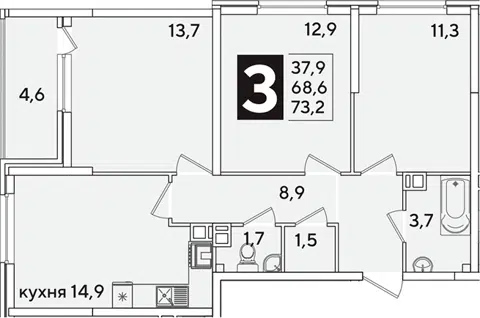 Планировка 3-к.кв
