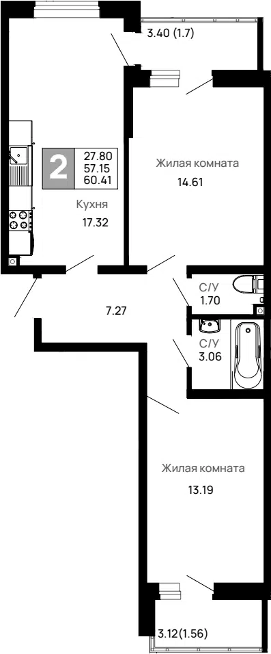 Планировка 2-к.кв
