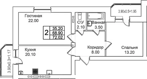 Планировка 2-к.кв