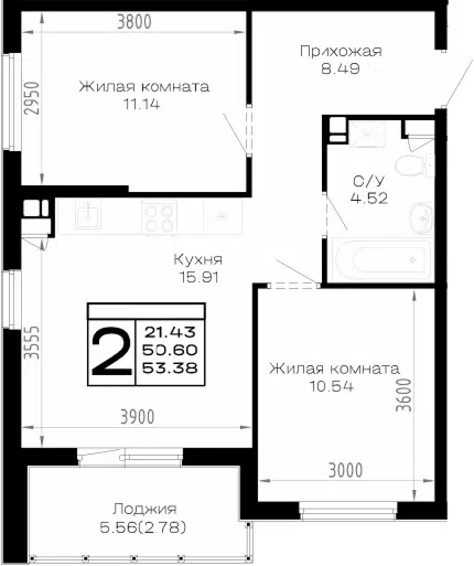 Планировка 2-к.кв