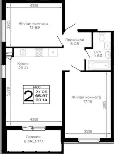 Планировка 2-к.кв