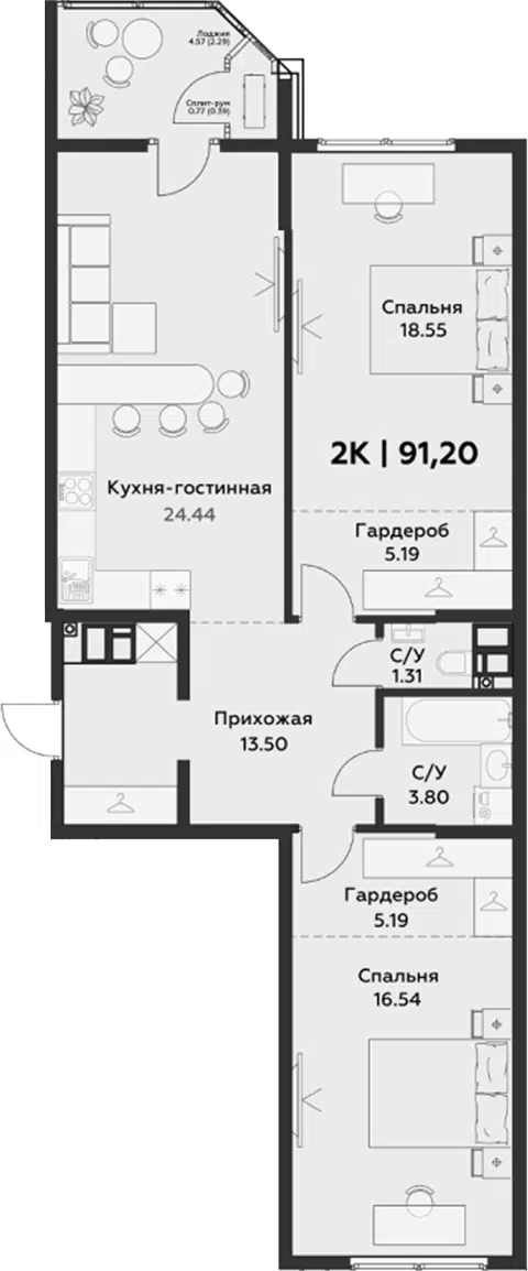 Планировка 3Е-к.кв