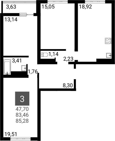 Планировка 3-к.кв