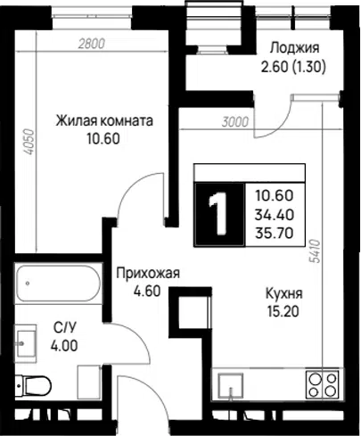 Планировка 1-к.кв