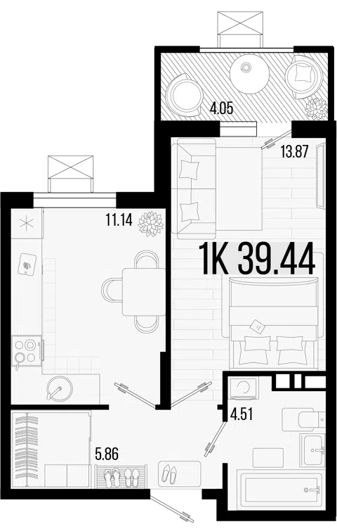 Планировка 1-к.кв