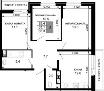Планировка 3-к.кв