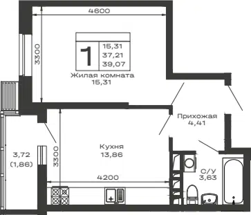 Планировка 1-к.кв