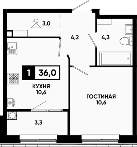 Планировка 1-к.кв
