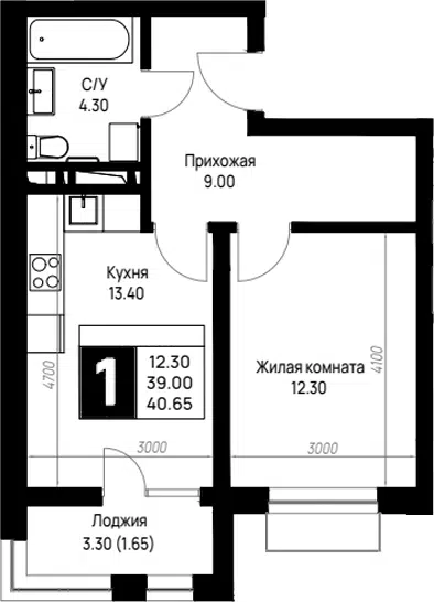 Планировка 1-к.кв