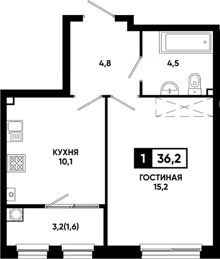 Планировка 1-к.кв
