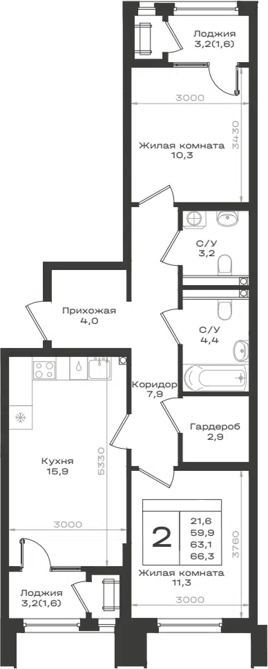 Планировка 2-к.кв