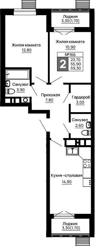 Планировка 2-к.кв