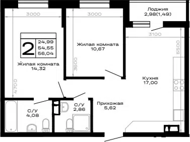 Планировка 2-к.кв