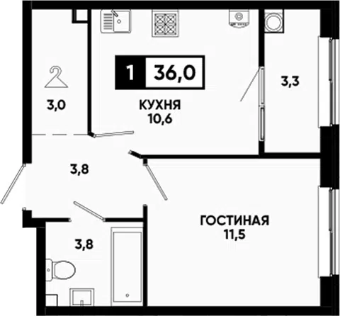 Планировка 1-к.кв