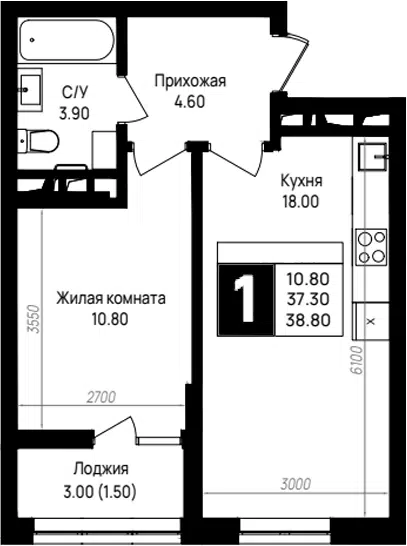 Планировка 1-к.кв