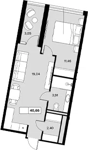 Планировка 1-к.кв