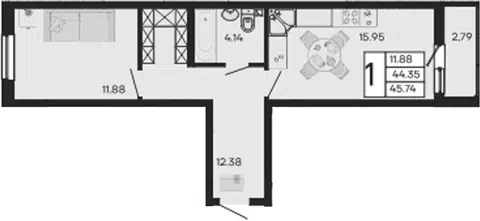 Планировка 1-к.кв