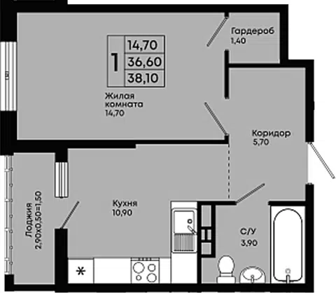 Планировка 1-к.кв