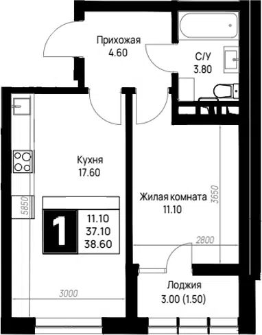 Планировка 1-к.кв