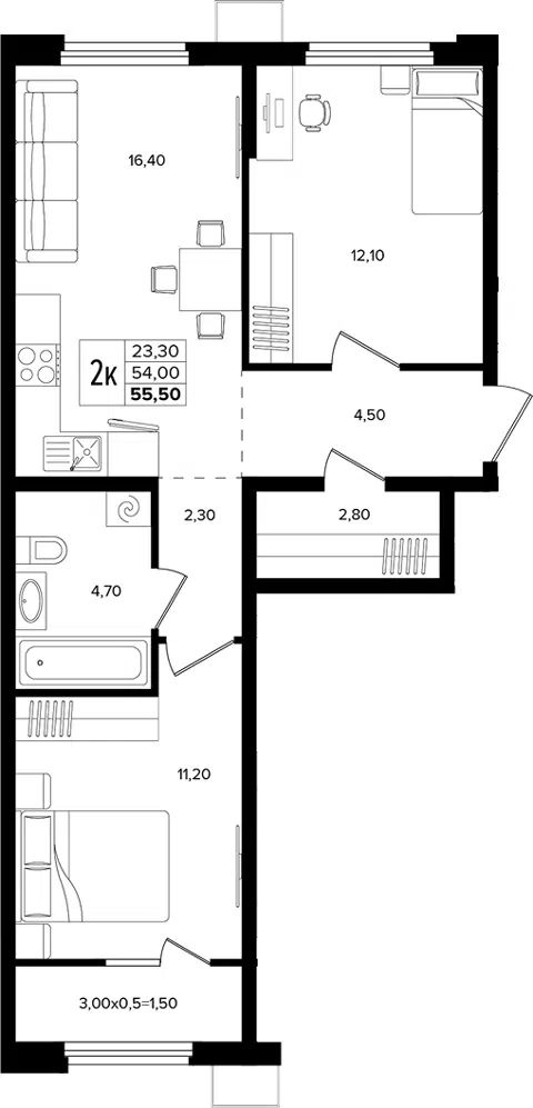 Планировка 3Е-к.кв