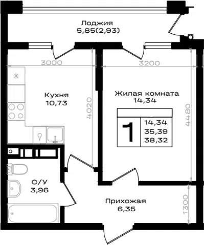 Планировка 1-к.кв
