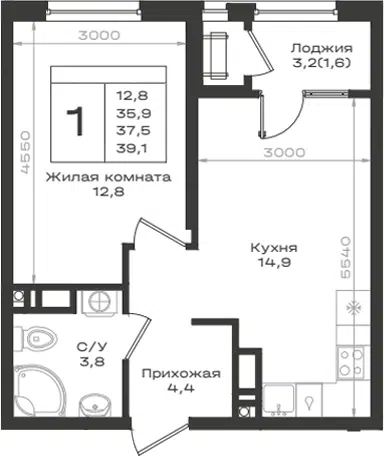 Планировка 1-к.кв
