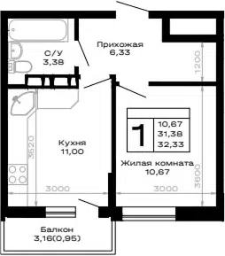 Планировка 1-к.кв