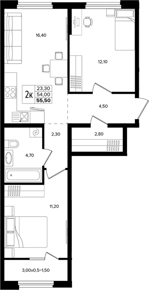Планировка 3Е-к.кв