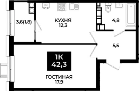 Планировка 1-к.кв