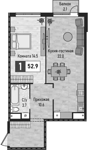 Планировка 2Е-к.кв