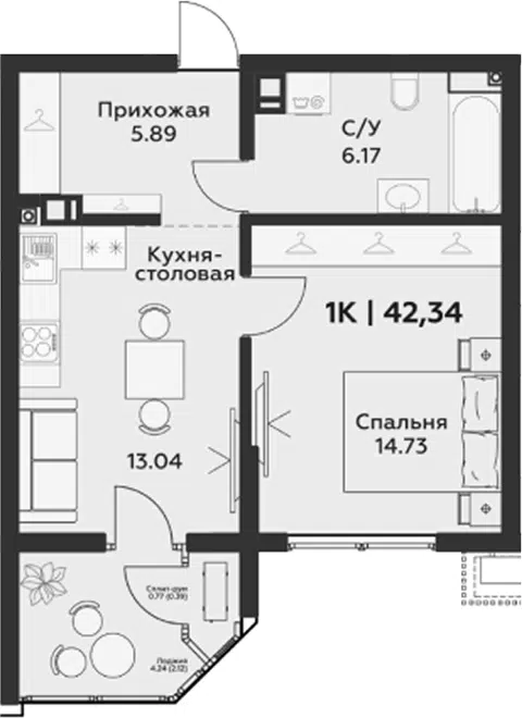 Планировка 2Е-к.кв