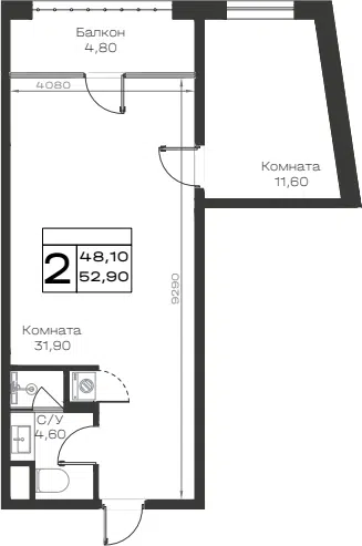 Планировка: 2-к.кв