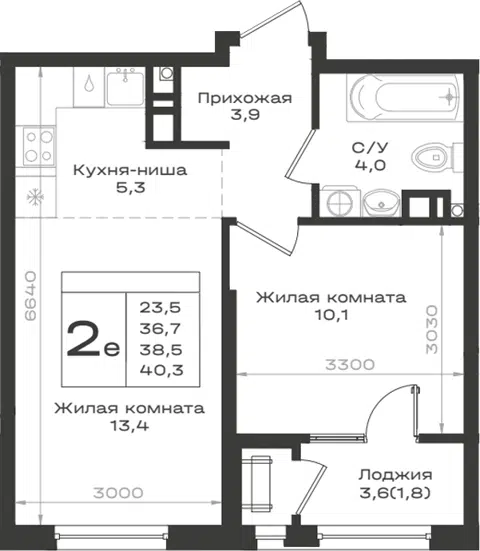 Планировка 2Е-к.кв