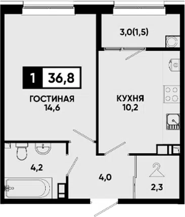 Планировка 1-к.кв