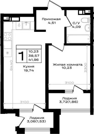 Планировка 1-к.кв