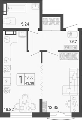 Планировка 1-к.кв