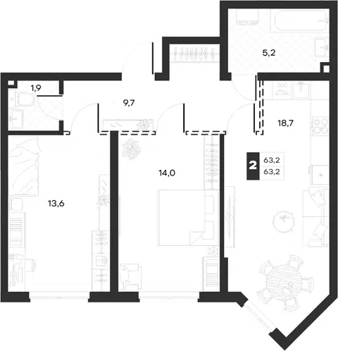 Планировка 2-к.кв