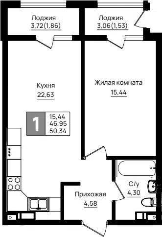 Планировка 1-к.кв