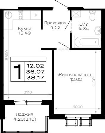 Планировка 1-к.кв
