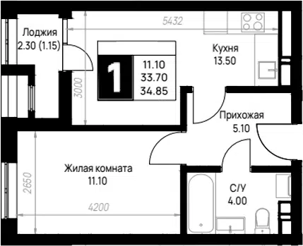 Планировка 1-к.кв