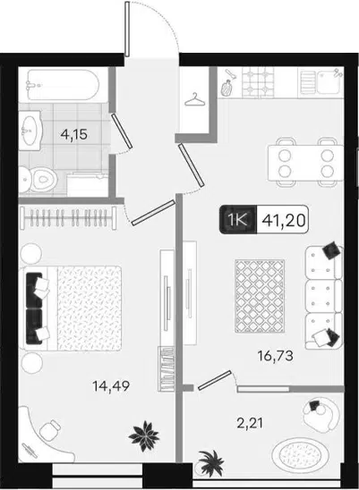 Планировка 1-к.кв