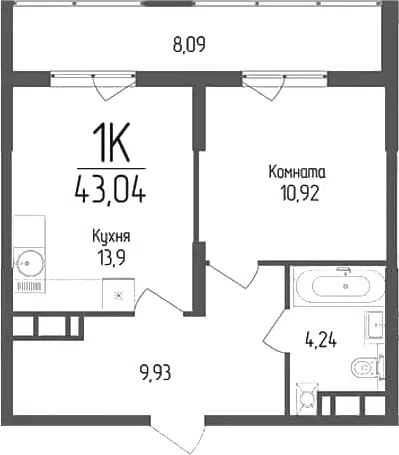 Планировка 1-к.кв