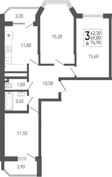 Планировка 3-к.кв