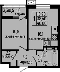 Планировка 1-к.кв